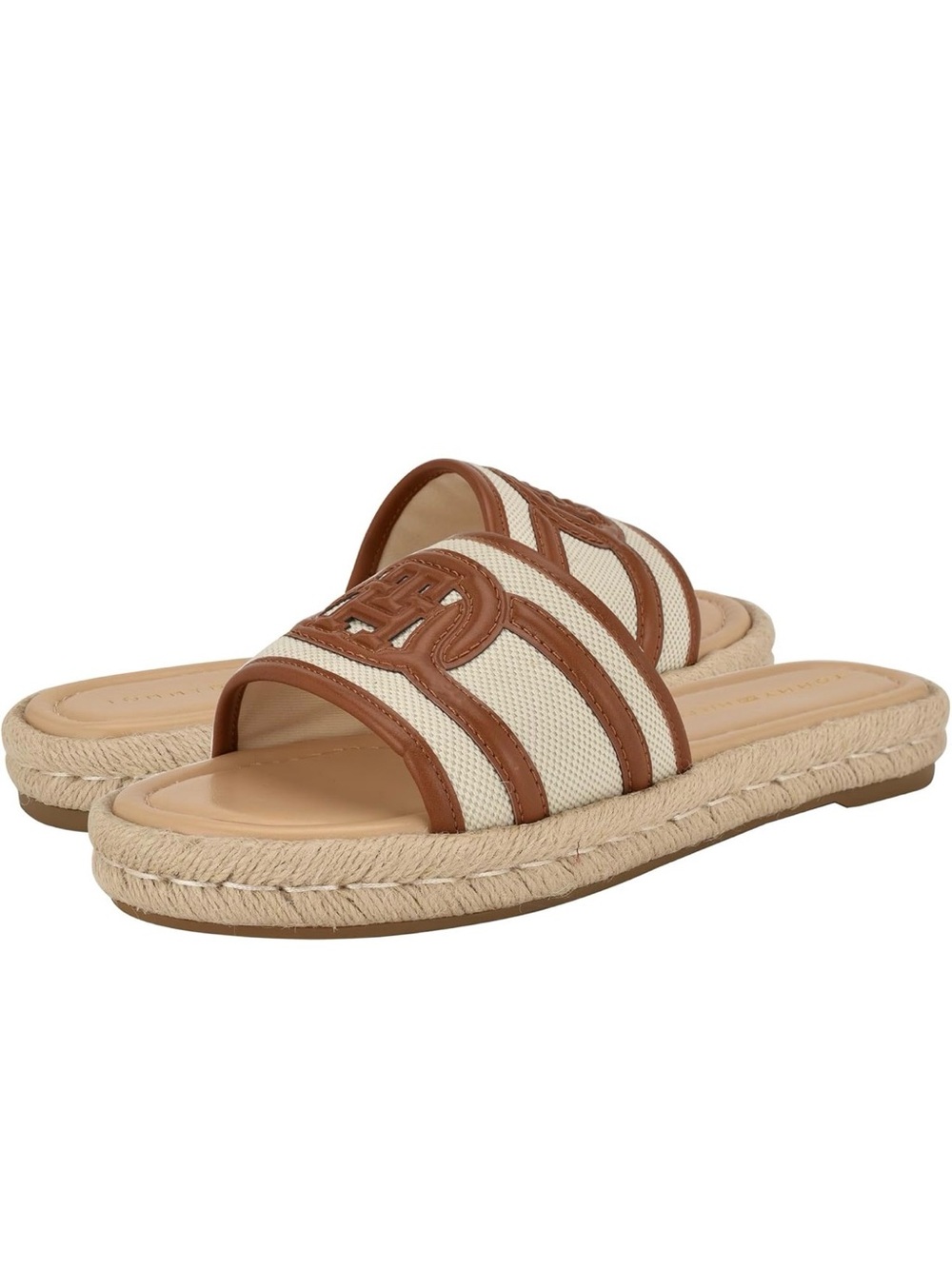 Tommy Hilfiger Cream and Tan Espadrille Slide Sandals Hadjea Slip On
